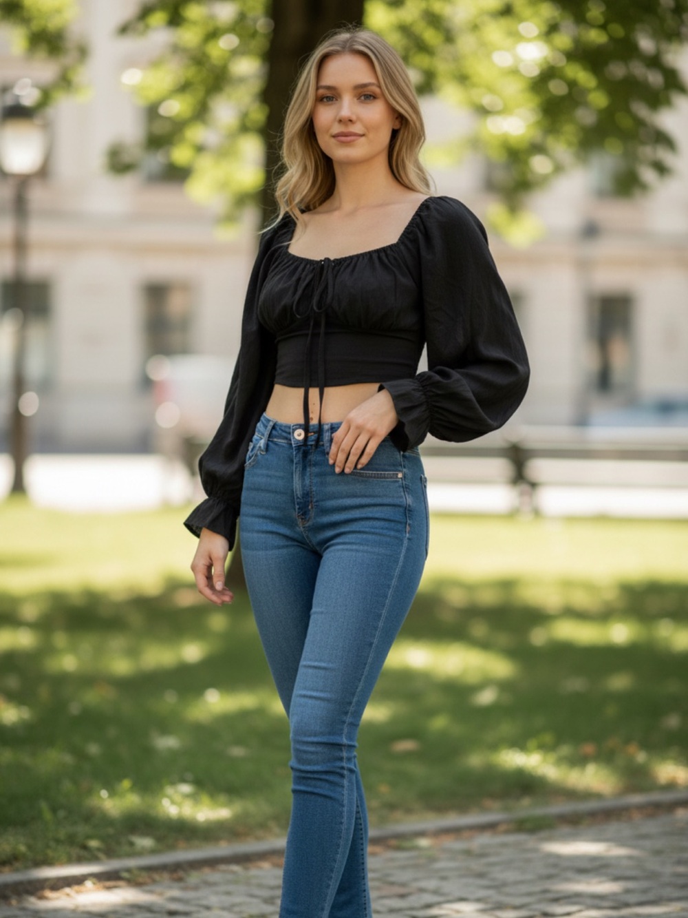 WISHFULL THINKING lantern sleeve crop top